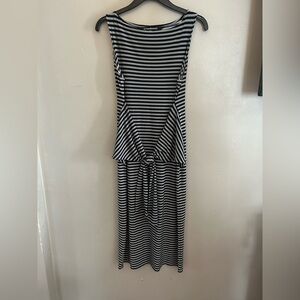 Norma Kamali Dress - black and gray striped sleeveless tie-waist jersey midi